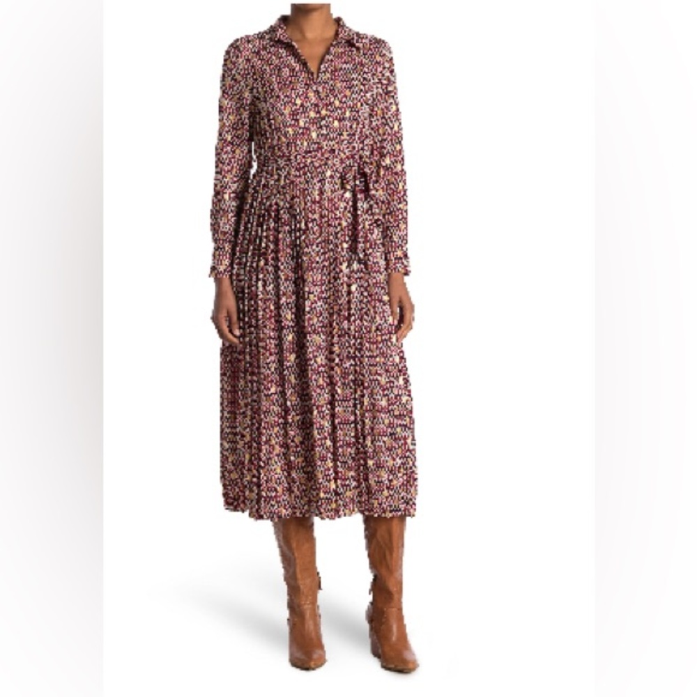 Red and gold print pleated mid calf dress from Nordstrom. Perfect condition